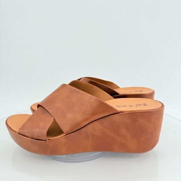 Korks Kork Ease Brown Vegan Madera Platform Chunky Slip On Wedge Slide 11M - Picture 2 of 13
